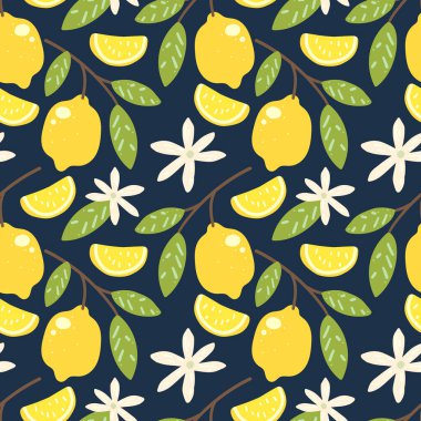 Limonsuz desenli vektör çizimi. Yaz tasarımı turunçgillerle tekstil tekniklerini tekrarladı.