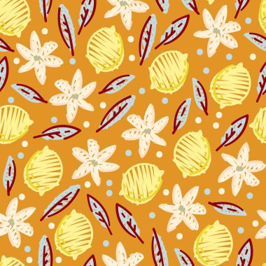 Limonsuz desenli vektör çizimi. Yaz tasarımı turunçgillerle tekstil tekniklerini tekrarladı.