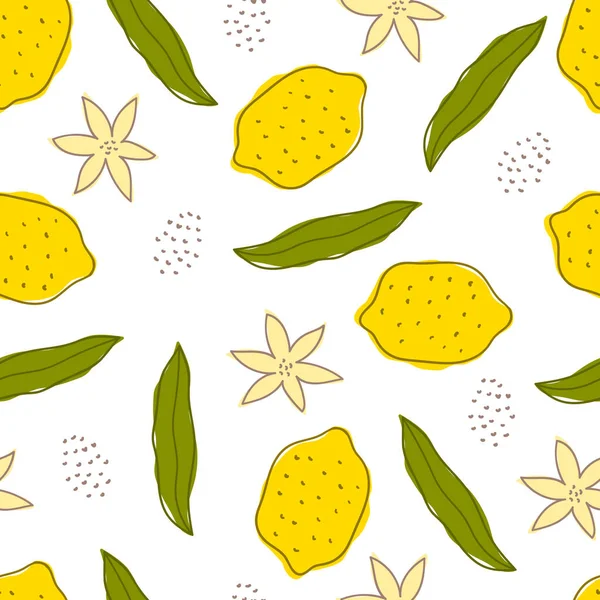Ilustración de vectores de patrón sin costura de limón. Diseño de verano textil repetido con cítricos. — Vector de stock