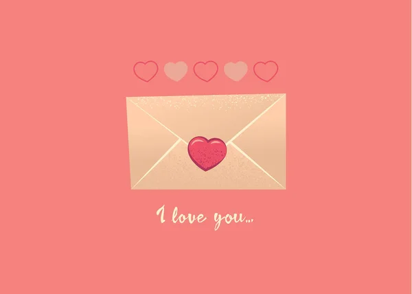 Día de San Valentín tema ilustración de carta de correo dibujado a mano con forma de corazón y texto I Love You. —  Fotos de Stock