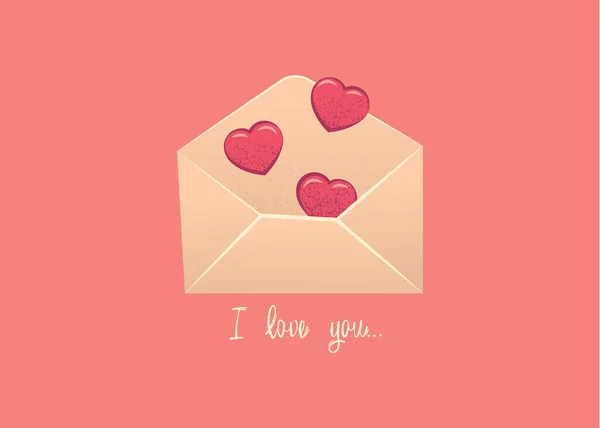 Valentijnsdag thema doodle Vector icoon van handgetekende brief met hartvorm en tekst I Love You. — Stockvector