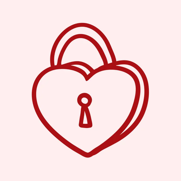 Día de San Valentín tema garabato Vector icono de bloqueo dibujado a mano con forma de corazón aislado en un rosa — Vector de stock