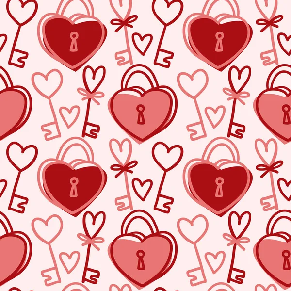 Patrón sin costuras tema Día de San Valentín garabato Vector de bloqueo dibujado a mano con forma de corazón en un rosa — Vector de stock