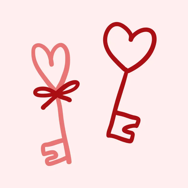 バレンタインデーのテーマはピンクのハート型の手描きキーのドードルアイコン — ストック写真
