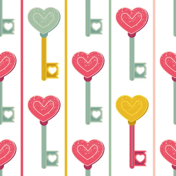 Ημέρα του Αγίου Βαλεντίνου θέμα Διάνυσμα αδιάλειπτη μοτίβο του κλειδιού με σχήμα καρδιάς σε λευκό φόντο για τα κορίτσια κλωστοϋφαντουργίας. Σχεδιασμός αγάπης — Διανυσματικό Αρχείο