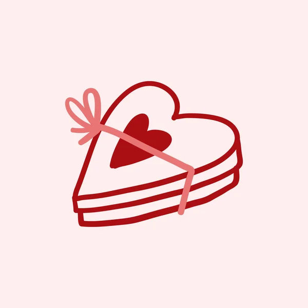 Día de San Valentín tema garabato Vector icono de la caja actual con un arco con forma de corazón aislado en un rosa — Archivo Imágenes Vectoriales
