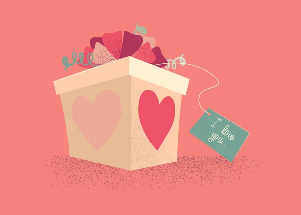 Valentýn téma ilustrace současné krabice s lukem a textem Miluji tě na růžové — Stock fotografie