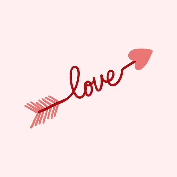 Valentines Day theme doodle Vector icon of hand drawn arrow with heart shape isolated on a pink — Stock Vector