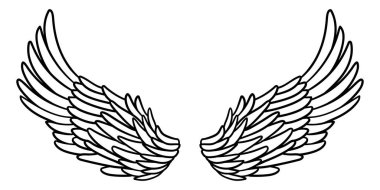 Beyaz üzerine izole edilmiş melek ya da kuş kanatları çizimi. karalama çizimi