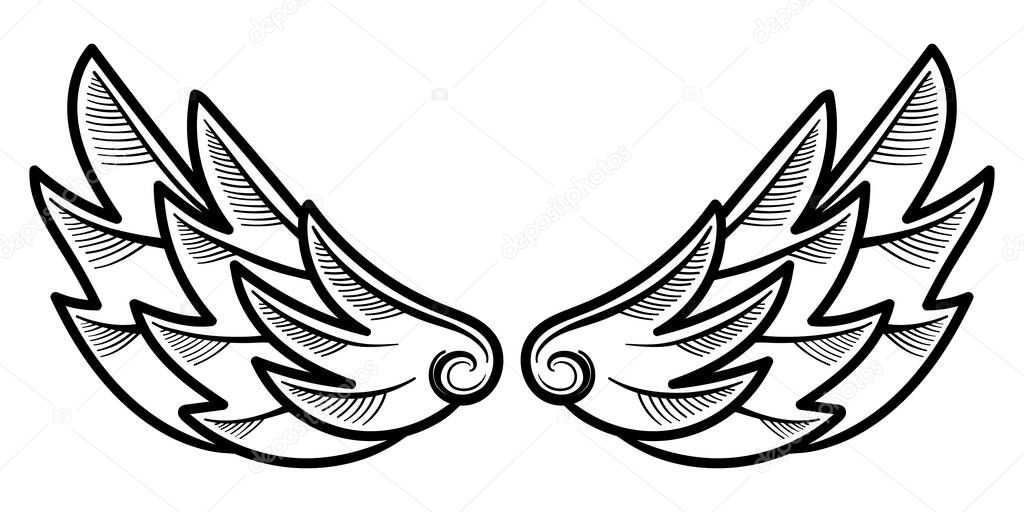 Angel or bird wings abstract sketch isolated on white. doodle illustration