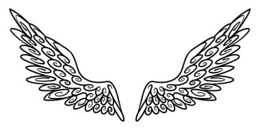 Beyaz üzerine izole edilmiş melek ya da kuş kanatları çizimi. vektör karalama çizimi