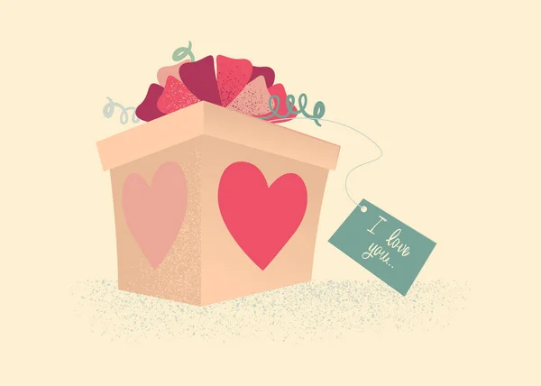 Valentines Day téma Vektor ilustrace současného boxu s lukem a textem Miluji tě na bílém pozadí — Stockový vektor