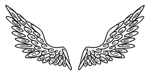 Anjo ou asas de pássaro esboço abstrato isolado em branco. ilustração do doodle vetorial — Vetor de Stock