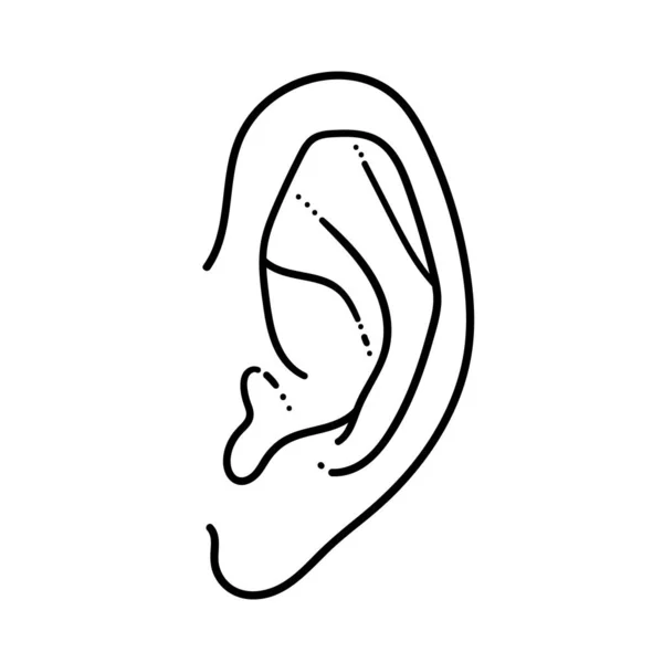Símbolo de desenho de orelha desenhado à mão. Vetor ouvir elemento no estilo doodle isolado no branco —  Vetores de Stock