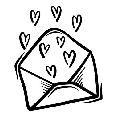 Sevgililer Günü temalı karalama vektör simgesi elle çizilmiş, kalp şeklinde beyaz bir mektup.