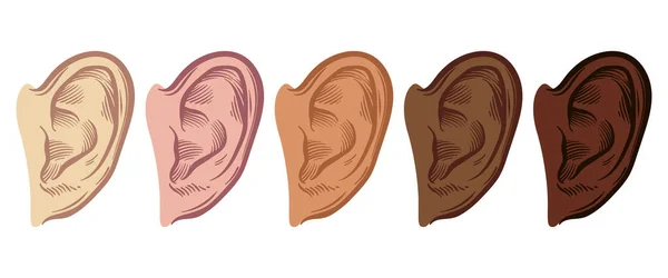 Ensemble de symboles dessinés à la main avec une couleur de peau différente. Vector Ecouter Élément In doodle Style isolé sur blanc — Image vectorielle