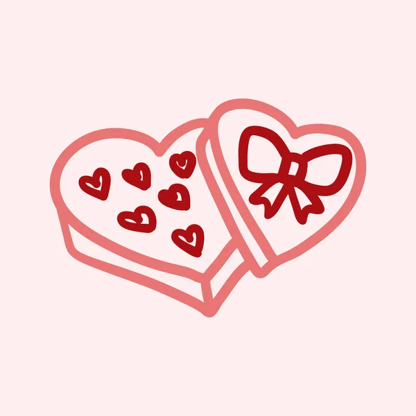 Handgezeichnete Skizze einer Schokoschachtel auf weißem Hintergrund. Valentinstag. Süßigkeitenbox zum Valentinstag — Stockvektor