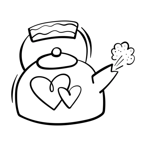 Dia dos Namorados tema doodle ícone vetorial de bule desenhado à mão com forma de coração isolado em um branco —  Vetores de Stock