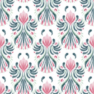 Damask kızlar ve erkekler için kusursuz bir model. Barok süsü. Lüks suluboya moda. Eski usul antika