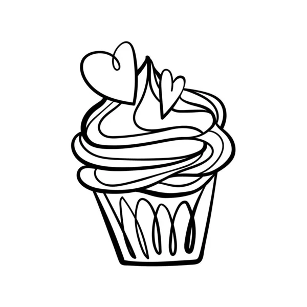 Doodle Cupcake para el Día de San Valentín. Elemento vectorial dibujado a mano con corazones para tarjetas de felicitación, banners, invitaciones. — Archivo Imágenes Vectoriales