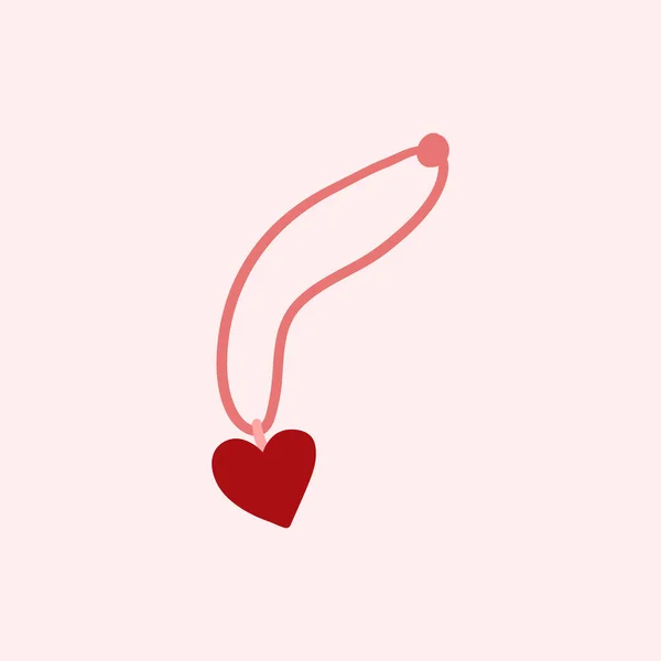 Collier avec pendentif en forme de coeur dans le style doodle. Illustration vectorielle dessinée à la main isolée sur fond rose — Image vectorielle