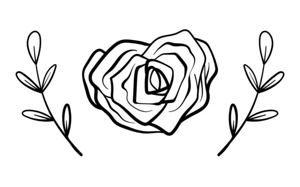 Ilustração vetorial de rosa. Cartão de aniversário. Estilo Doodle. Símbolo de ícone de design para decoração têxtil ou papel —  Vetores de Stock