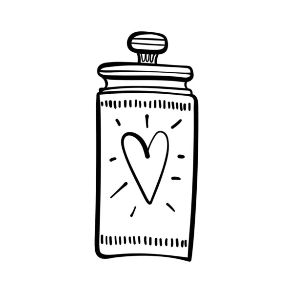 Hand drawn mason jar with heart shape isolated on a white. Contour sketch. Vector illustration — Stock Vector