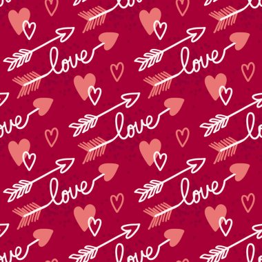 Sevgililer Günü 'nde kızlar ve oğlanlar için kalp şeklinde elle çizilmiş eşyalar, duvar kâğıdı, tekstil.