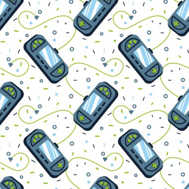 joystickli kusursuz parlak desen. Video oyunu denetleyicisi, kızlar ve erkekler için havalı bir baskı yapıyor. Tekstil ve spor kıyafetleri için yazdır