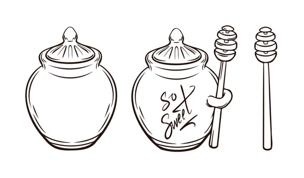 Icone decorativi disegnati a mano miele con una jag di miele isolato vettore inl illustrazione — Vettoriale Stock
