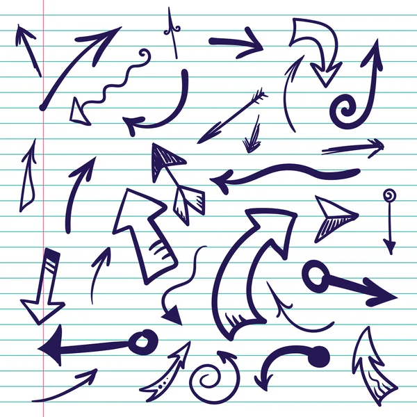 Elle çizilmiş doodle okları çizgili kağıt üzerinde