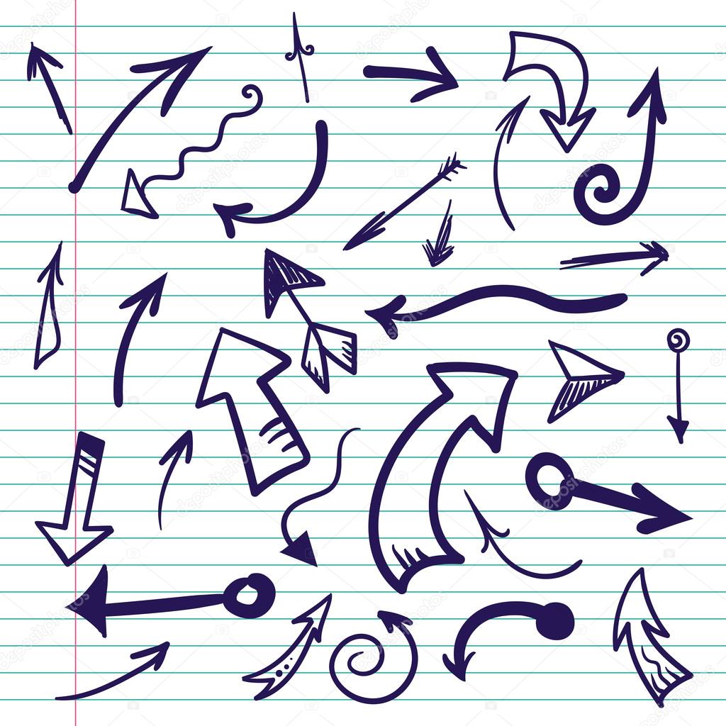 Hand drawn doodle arrows on lined paper