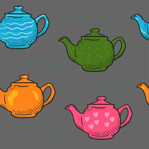 Patroon gekleurde cartoon Theepot Doodle — Stockvector