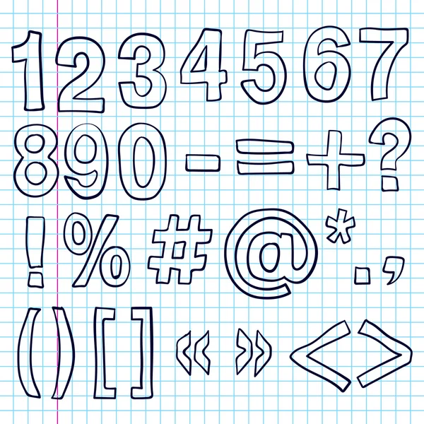 Hand-drawn Numbers. Doodles Sketch — Stock Vector