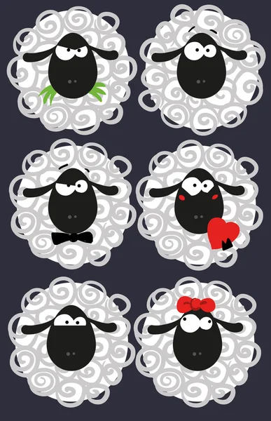 Funny sheep on a black background — Stock Vector