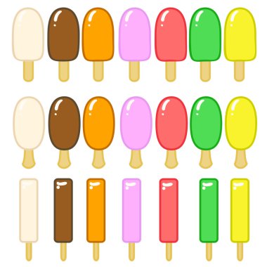 Set with colored cartoon ice cream on stick