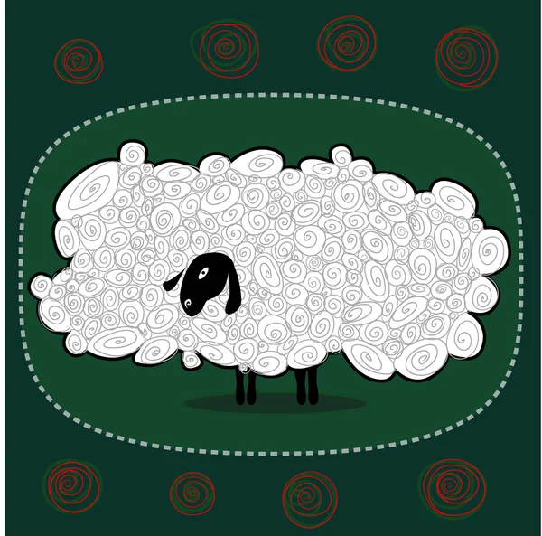 緑の背景に面白いふわふわ白い羊 — ストックベクタ