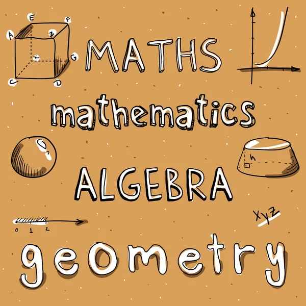 Dodle woord math algebra, wiskunde, meetkunde — Stockvector