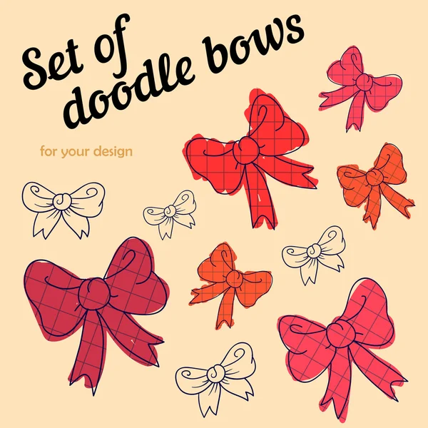 Set of doodle bows on a beige background — Stock Vector