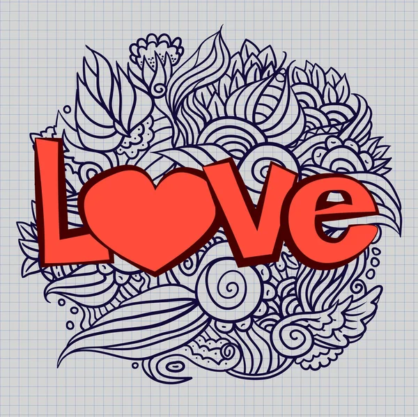 Doodle San Valentino disegnato a mano — Vettoriale Stock