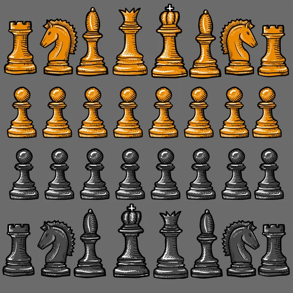 Gri bir arka plan üzerinde satranç taşları — Stok Vektör