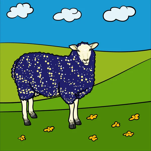Blauwe schaap staande in een veld — Stockvector