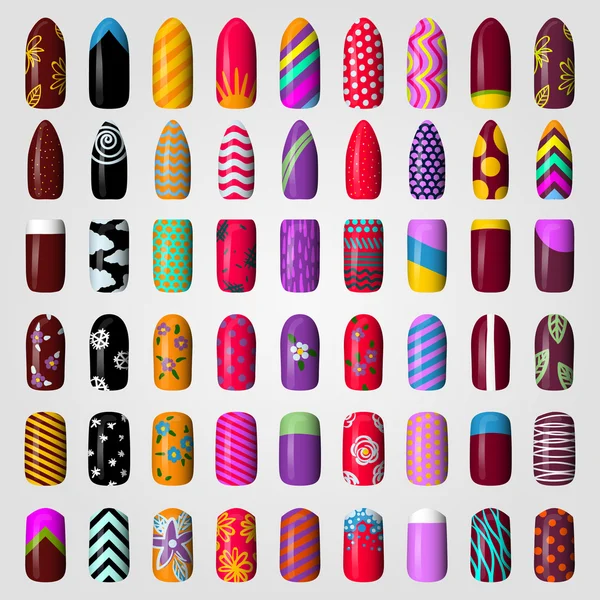 Conjunto de uñas pintadas de colores. manicura. esmalte de uñas . — Vector de stock