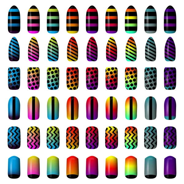 Set van gekleurde geschilderde nagels. manicure. nagellak. — Stockvector