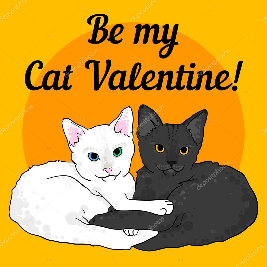 Two cats love colorful valentine card