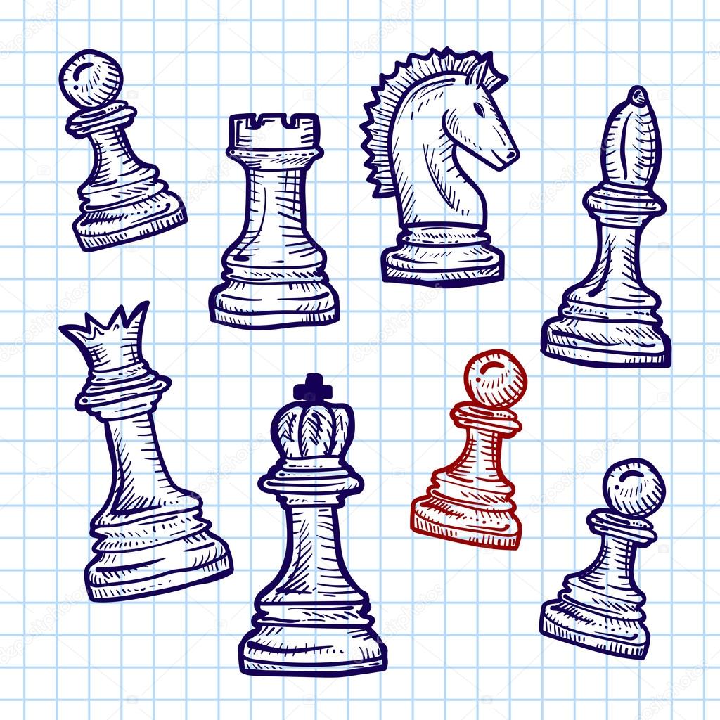 chess pieces on the notebook sheet