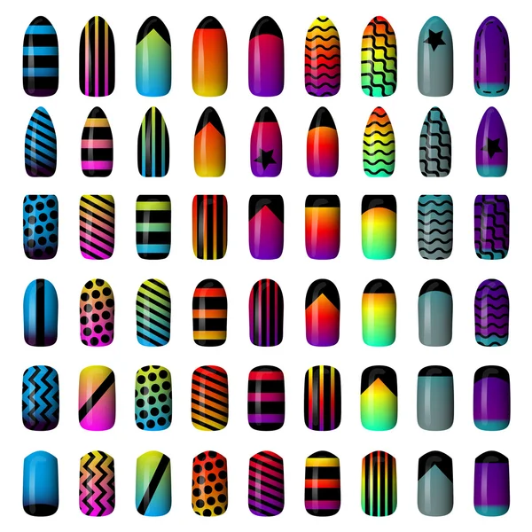 Conjunto de uñas pintadas de colores. manicura. esmalte de uñas . — Vector de stock