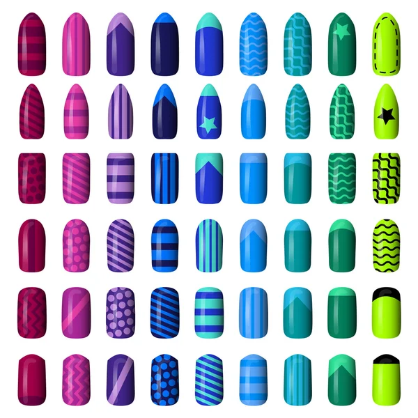 Conjunto de uñas pintadas de colores. manicura. esmalte de uñas . — Vector de stock