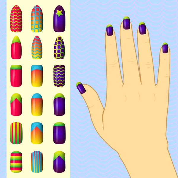 Conjunto de unhas pintadas coloridas. Manicure. verniz . — Vetor de Stock