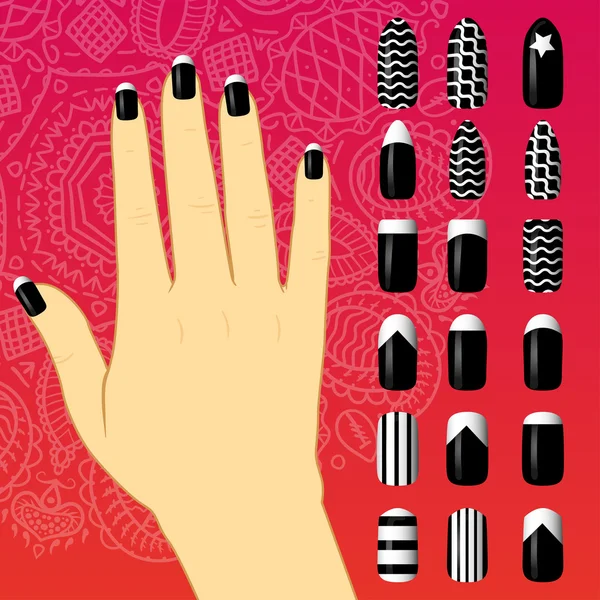 Conjunto de uñas pintadas de colores. manicura. esmalte de uñas . — Vector de stock